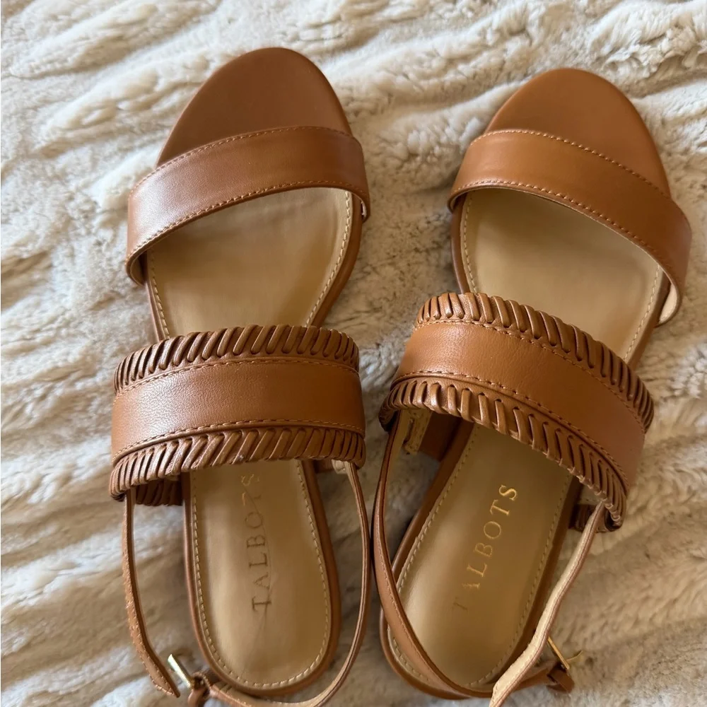 Talbots Cognac Braided-Strap Leather Sandals - Picture 2 of 4